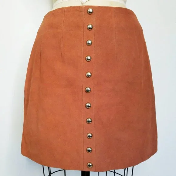 X by NBD Womens Suede Leather Mini Skirt Studs Brown 6 - Picture 3 of 8